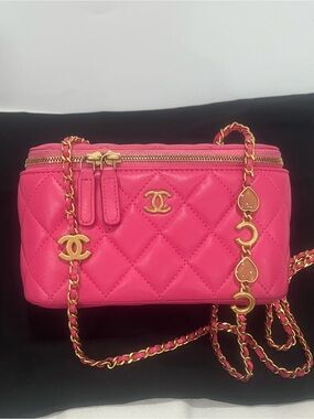 Chanel Pink Enamel  Quilted Small Coco Hearts Vanity Bag